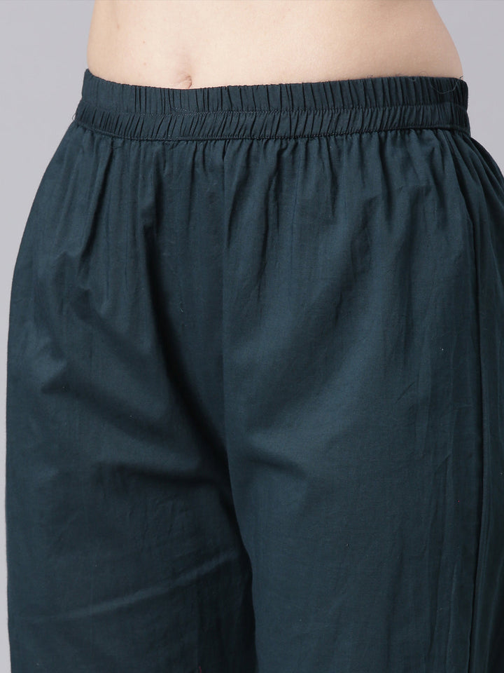 Neerus Green Printed Anarkali Kurta and Trousers With Dupatta