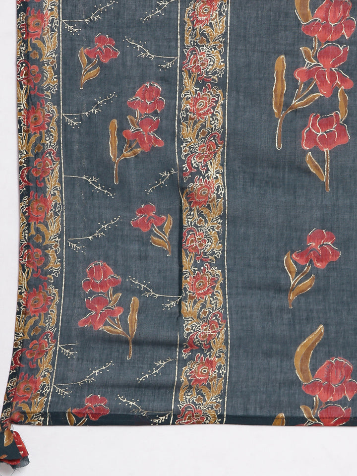 Neerus Green Printed Anarkali Kurta and Trousers With Dupatta