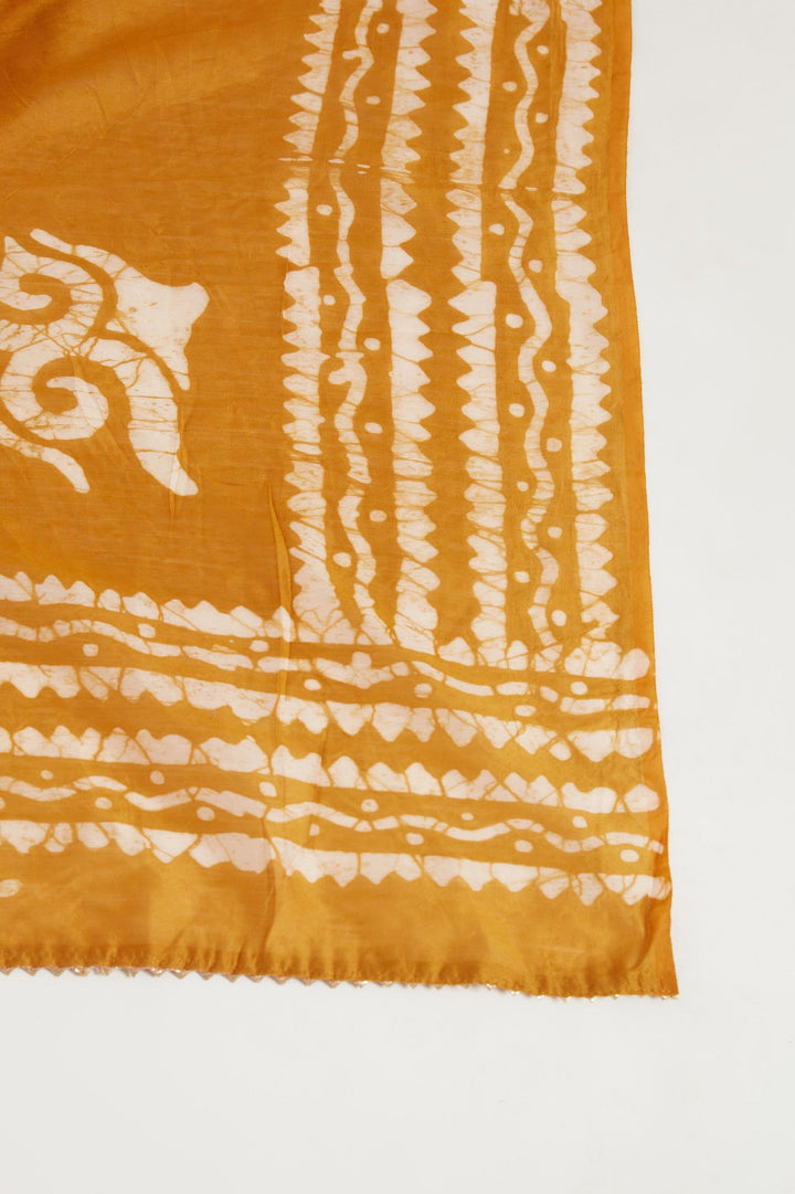 Neerus Yellow Chanderi printed suit set - detail view 3