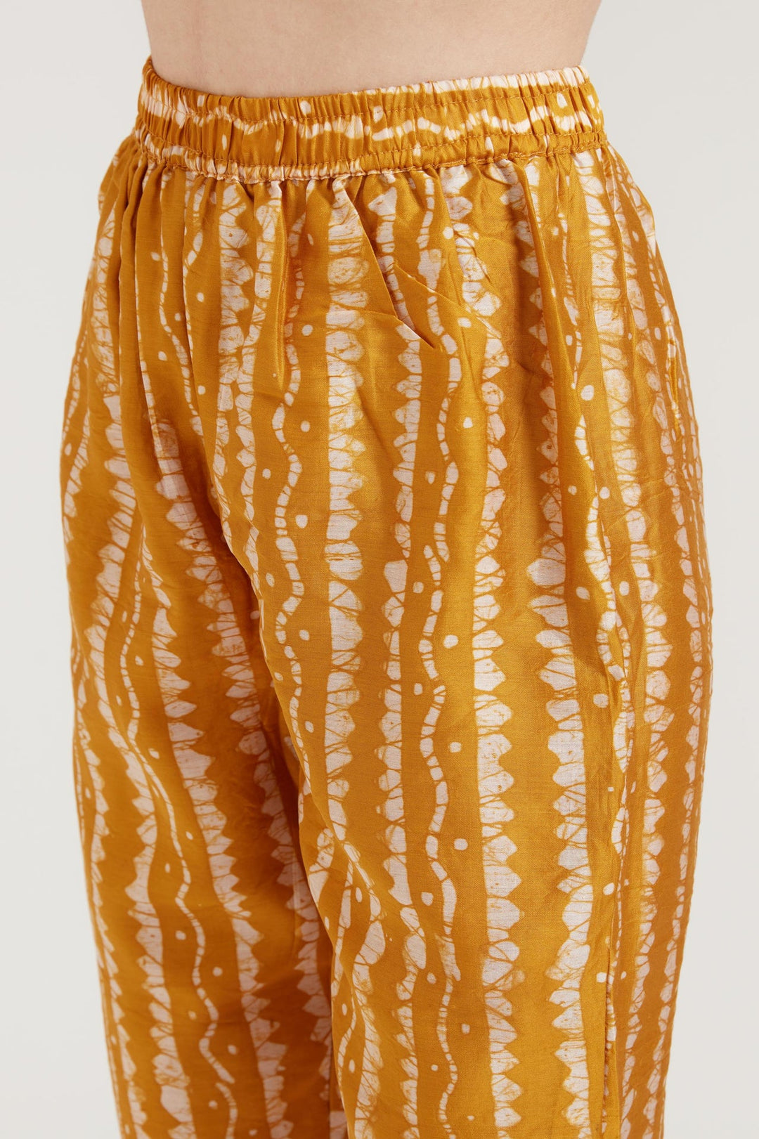 Neerus Yellow Chanderi printed suit set - detail view 4