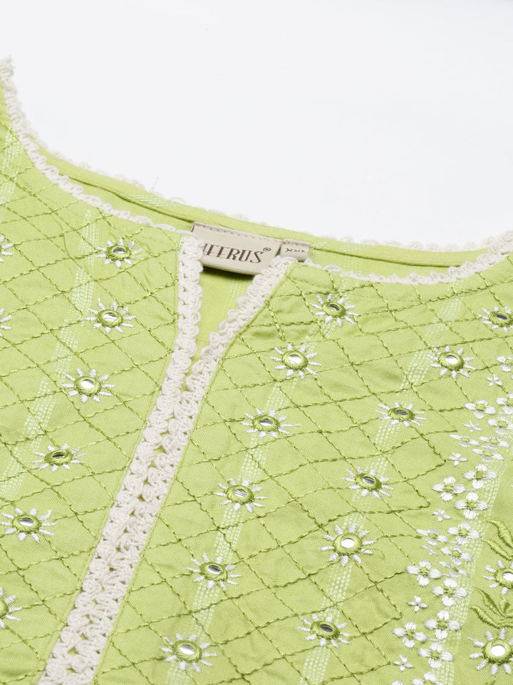 Neerus Green rayon printed kurti - back view