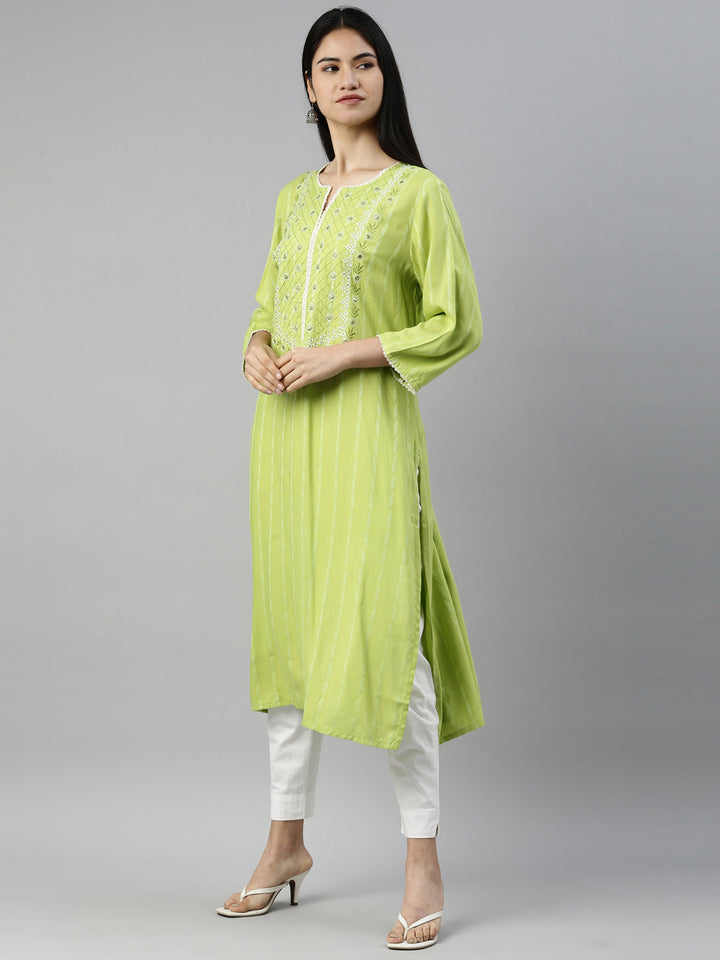 Neerus Green rayon printed kurti - side view
