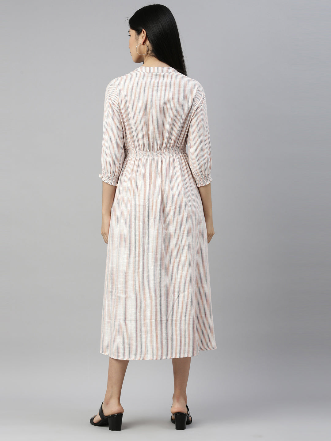 Neerus Beige viscose rayon striped kurti - detail view 2
