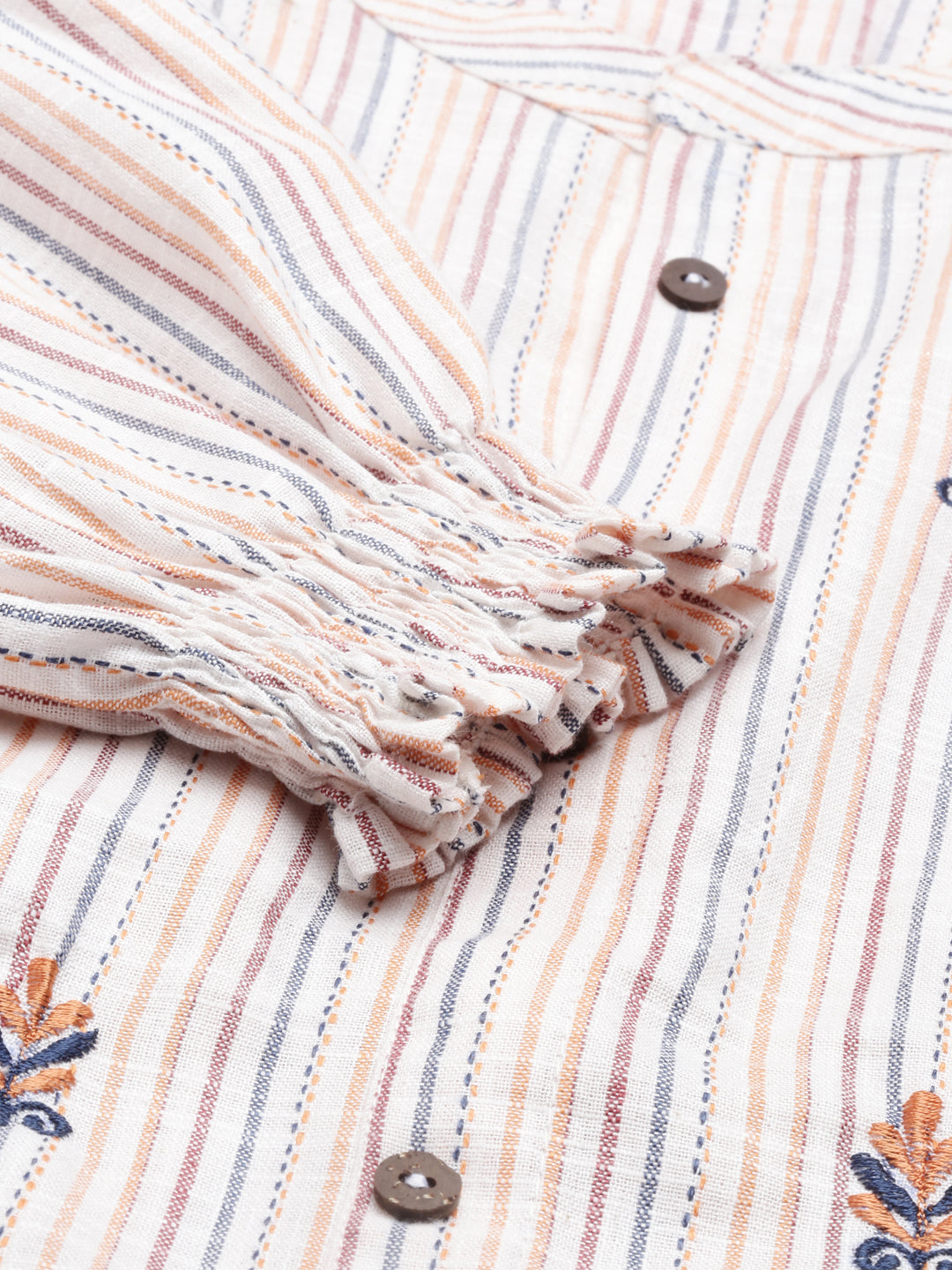 Neerus Beige viscose rayon striped kurti - detail view 4