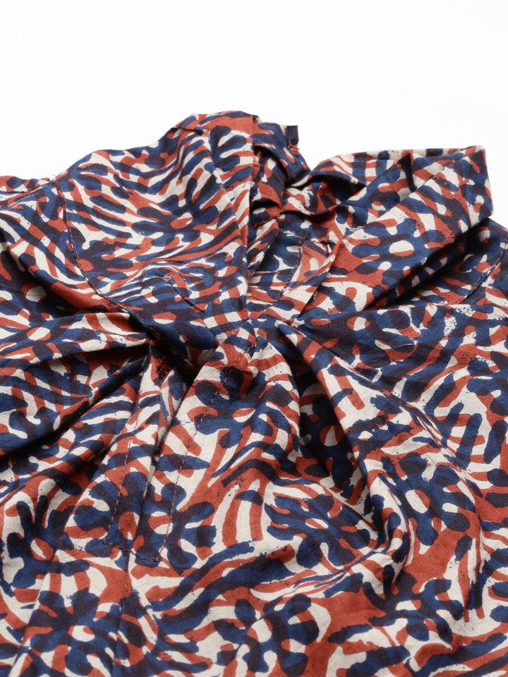 Neerus Brown cotton printed anarkali dress - detail view 6
