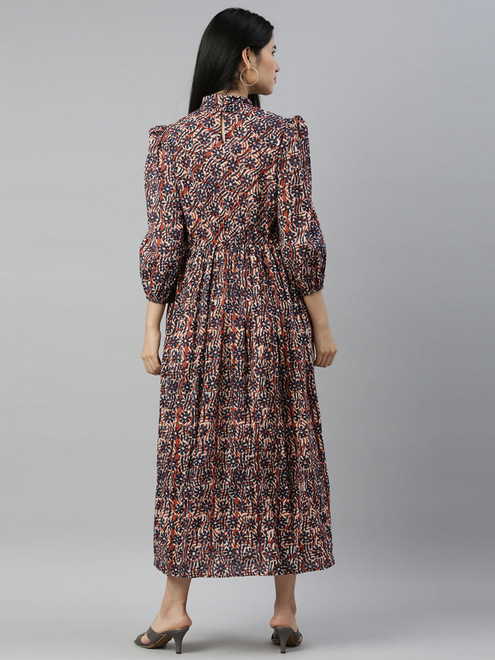 Neerus Brown cotton printed anarkali dress - detail view 1