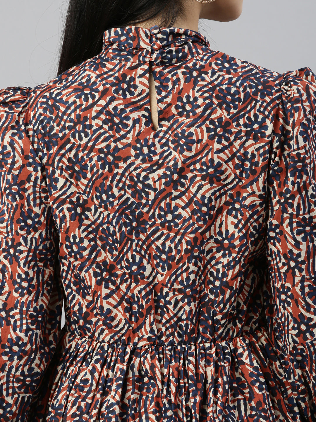 Neerus Brown cotton printed anarkali dress - detail view 3