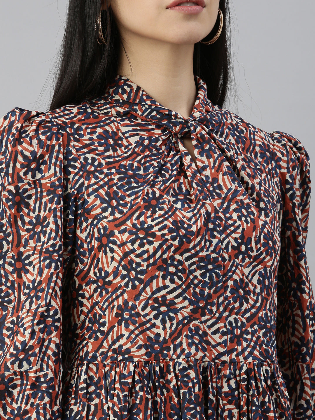 Neerus Brown cotton printed anarkali dress - detail view 5