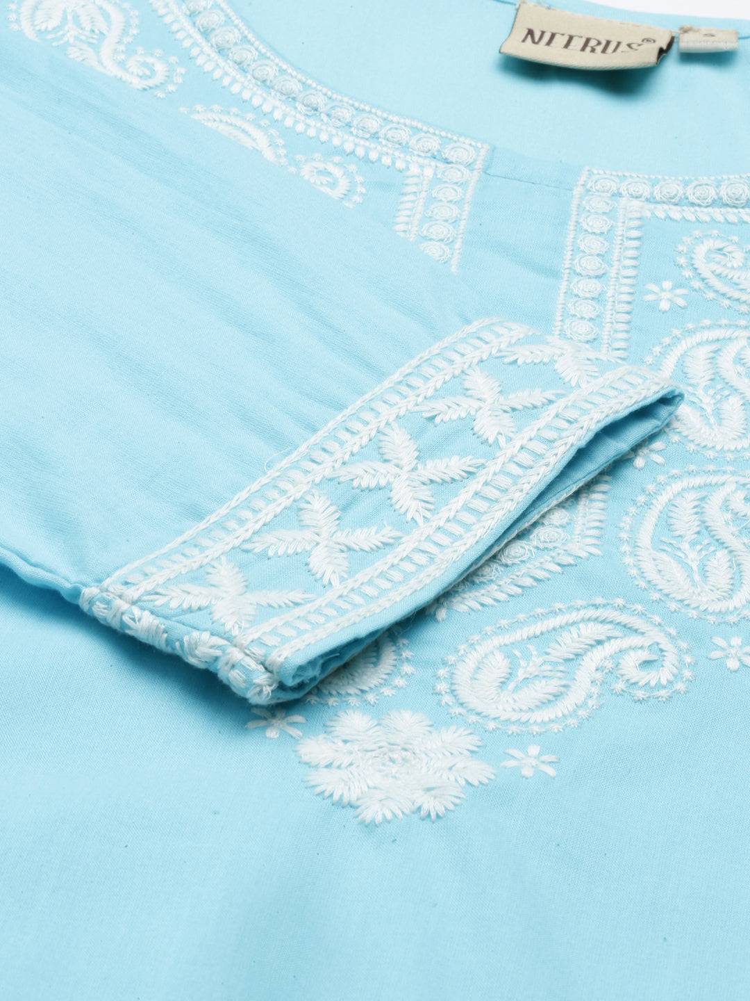 Neerus Blue cotton solid kurta - detail view 4