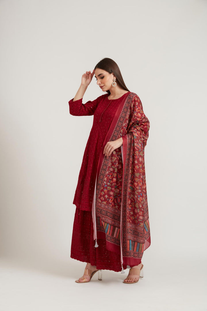 Neerus Maroon Georgette Printed Suit Set - detail view 1