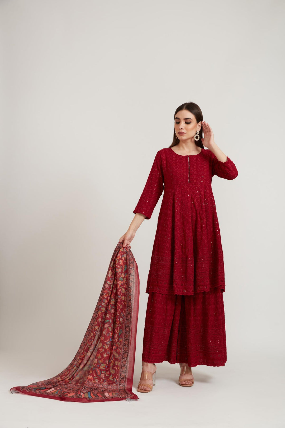 Neerus Maroon Georgette Printed Suit Set - detail view 2