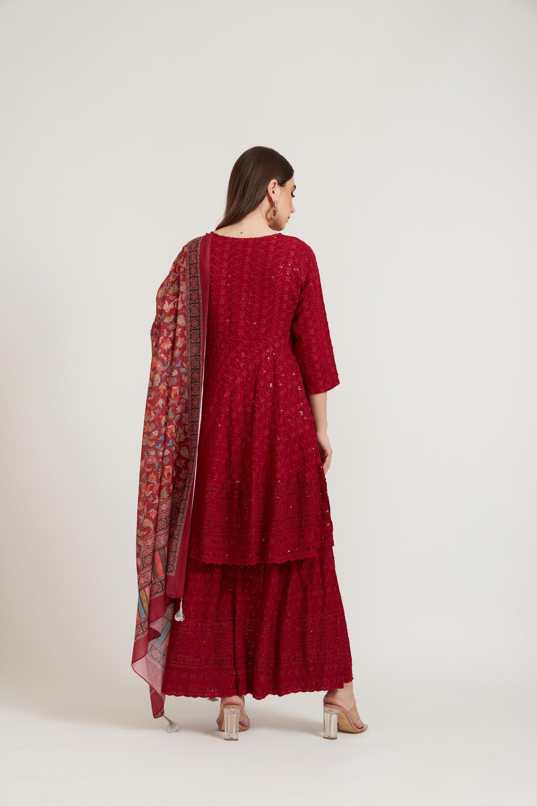 Neerus Maroon Georgette Printed Suit Set - detail view 3
