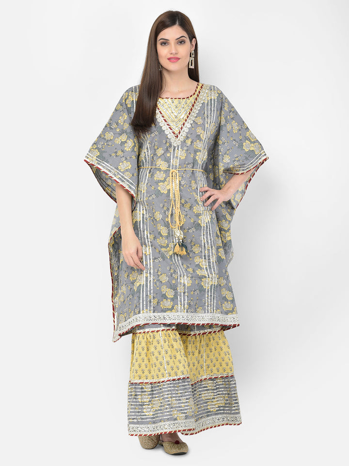Neerus Grey cotton solid palazzo set - detail view 5