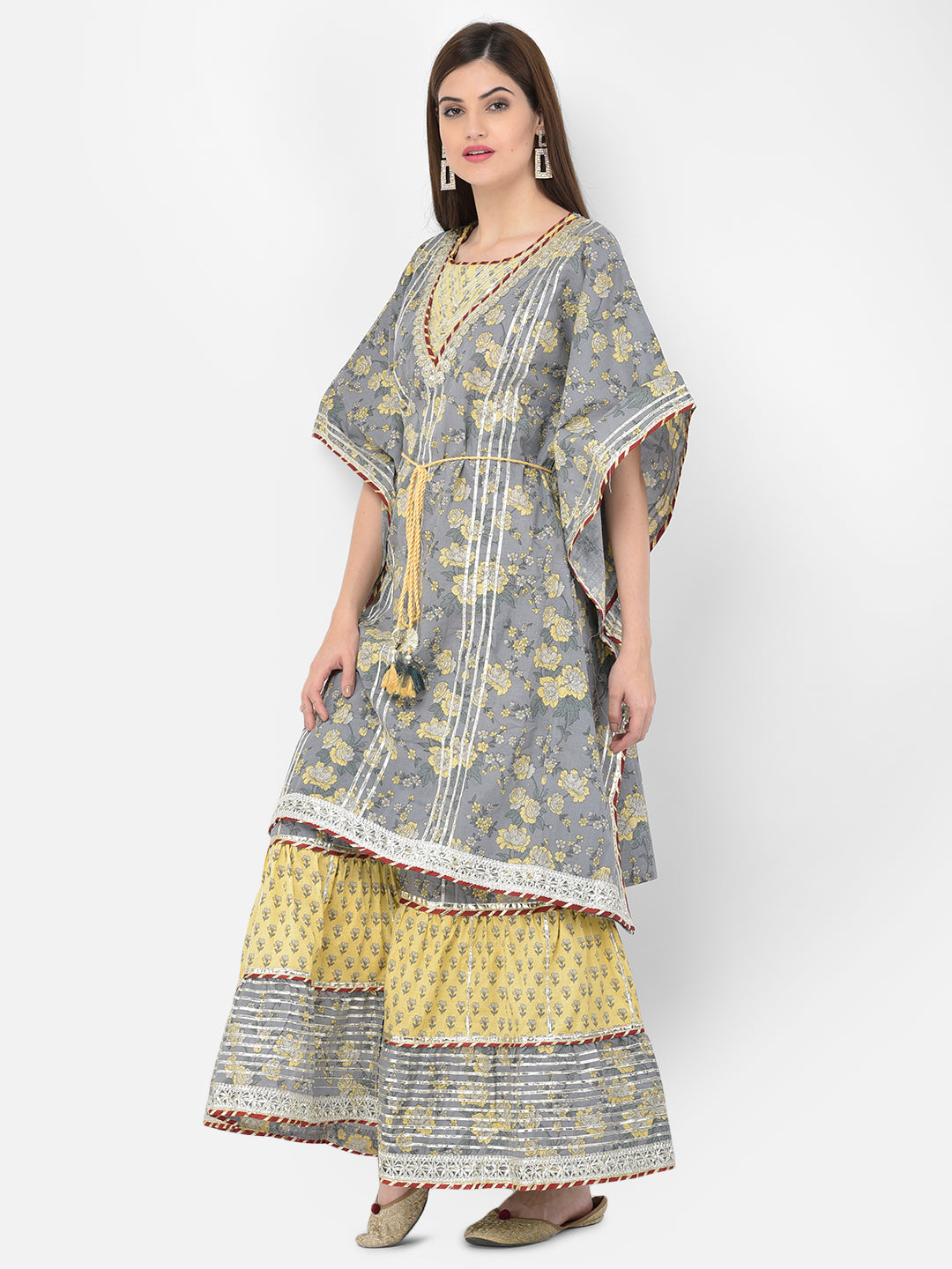 Neerus Grey cotton solid palazzo set - back view