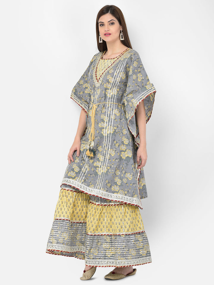 Neerus Grey cotton solid palazzo set - back view
