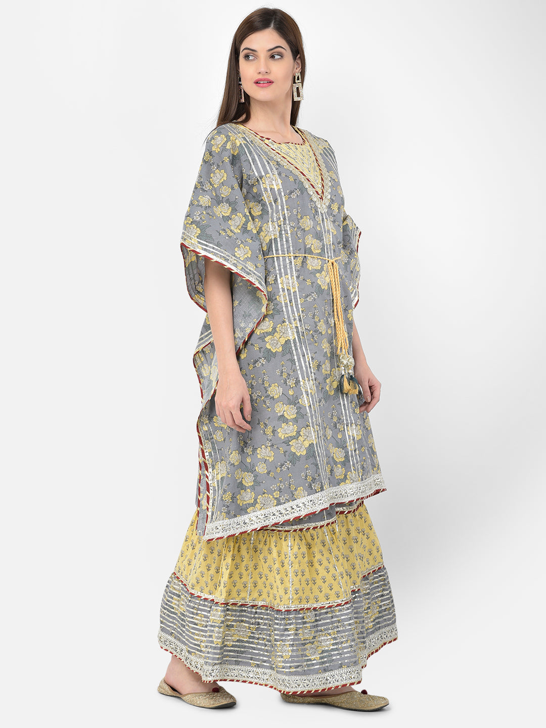 Neerus Grey cotton solid palazzo set - side view