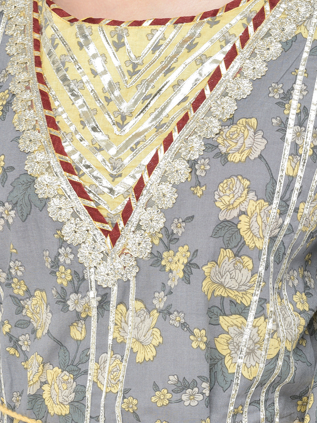 Neerus Grey cotton solid palazzo set - detail view 1