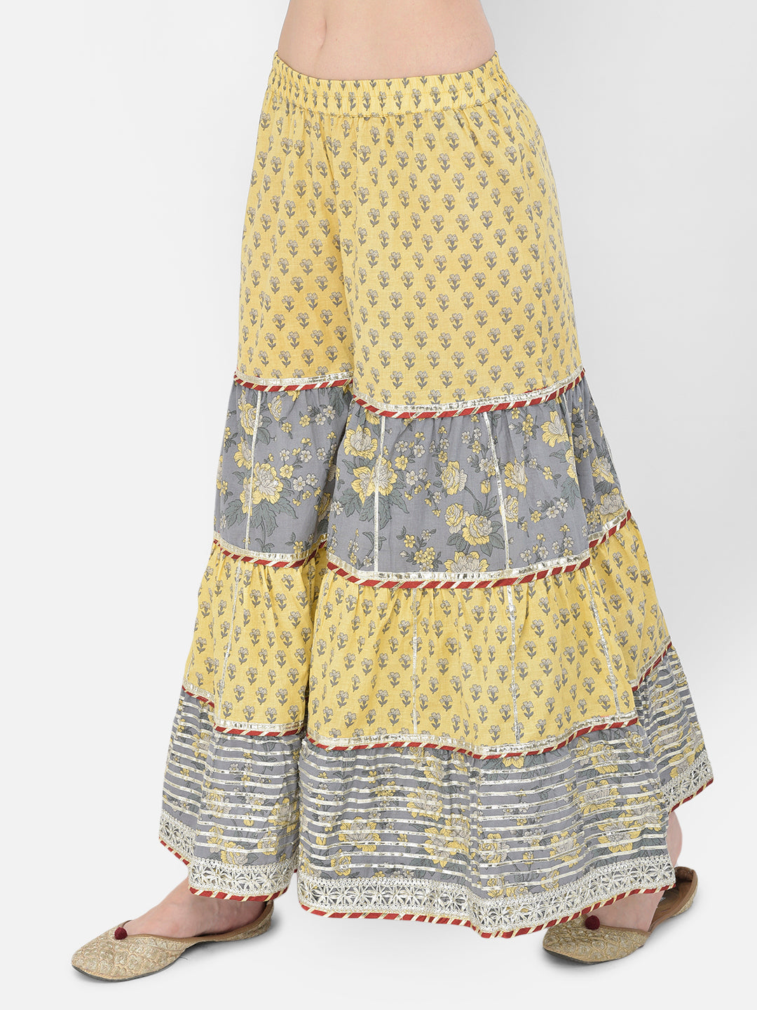 Neerus Grey cotton solid palazzo set - detail view 4