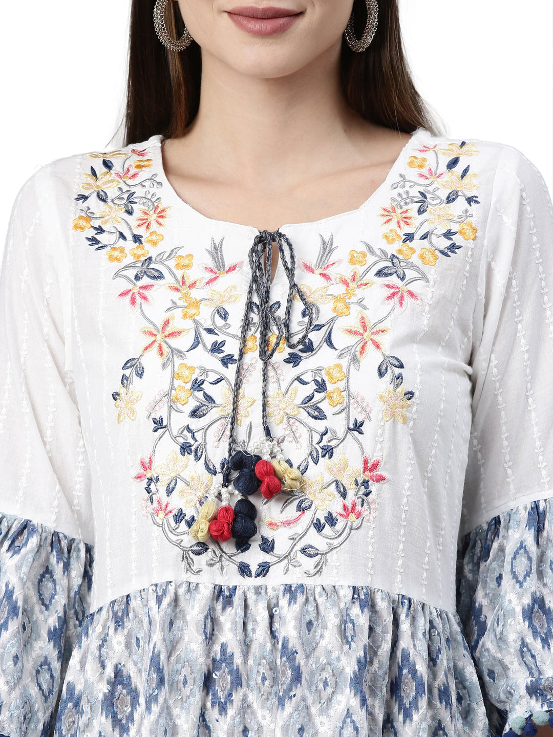 Neerus White cotton chikankari kurti - back view