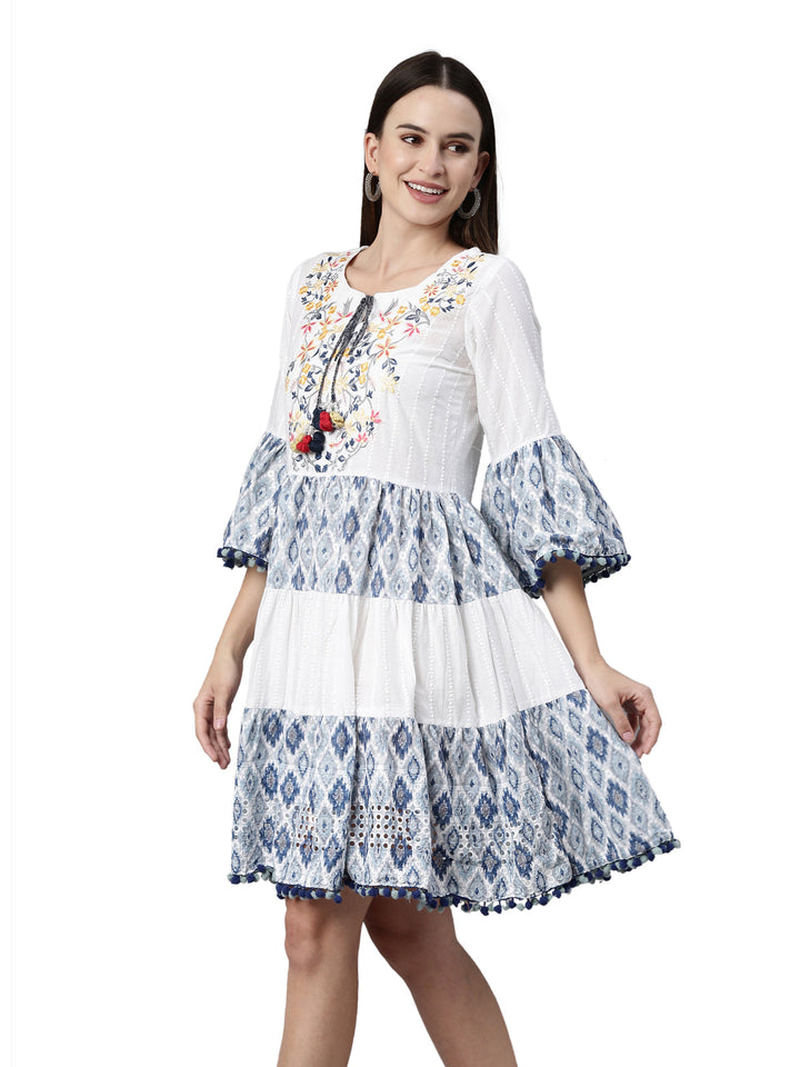 Neerus White cotton chikankari kurti - side view