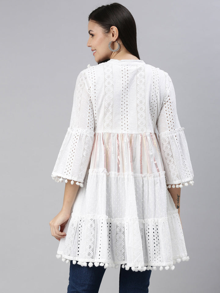 Neerus White cotton solid kurti - detail view 1