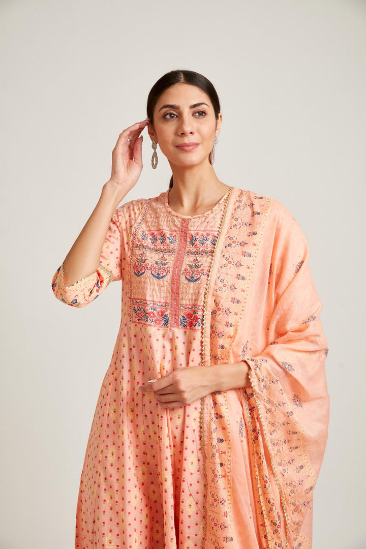 Neerus Orange cotton kurta set - back view