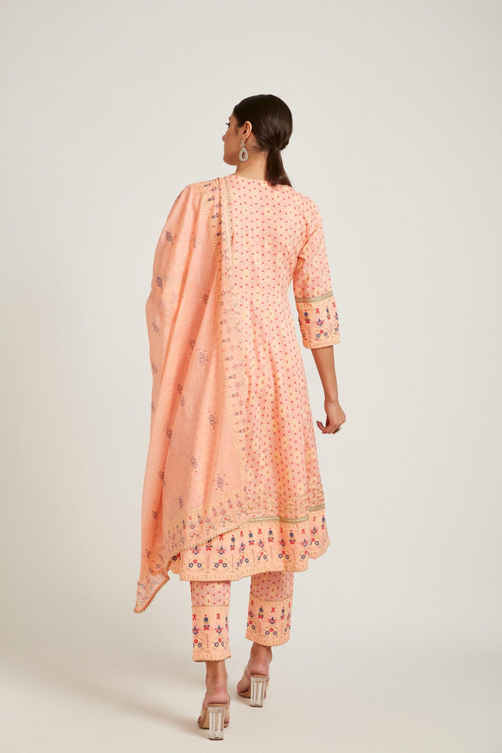 Neerus Orange cotton kurta set - side view