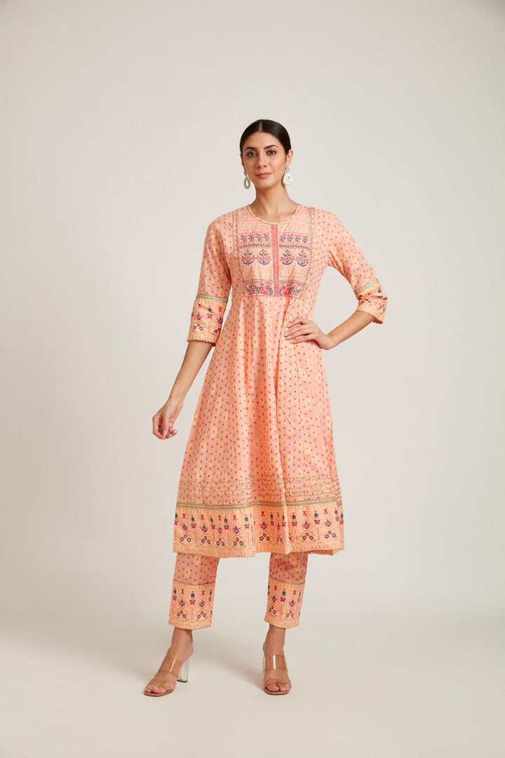 Neerus Orange cotton kurta set - detail view 1