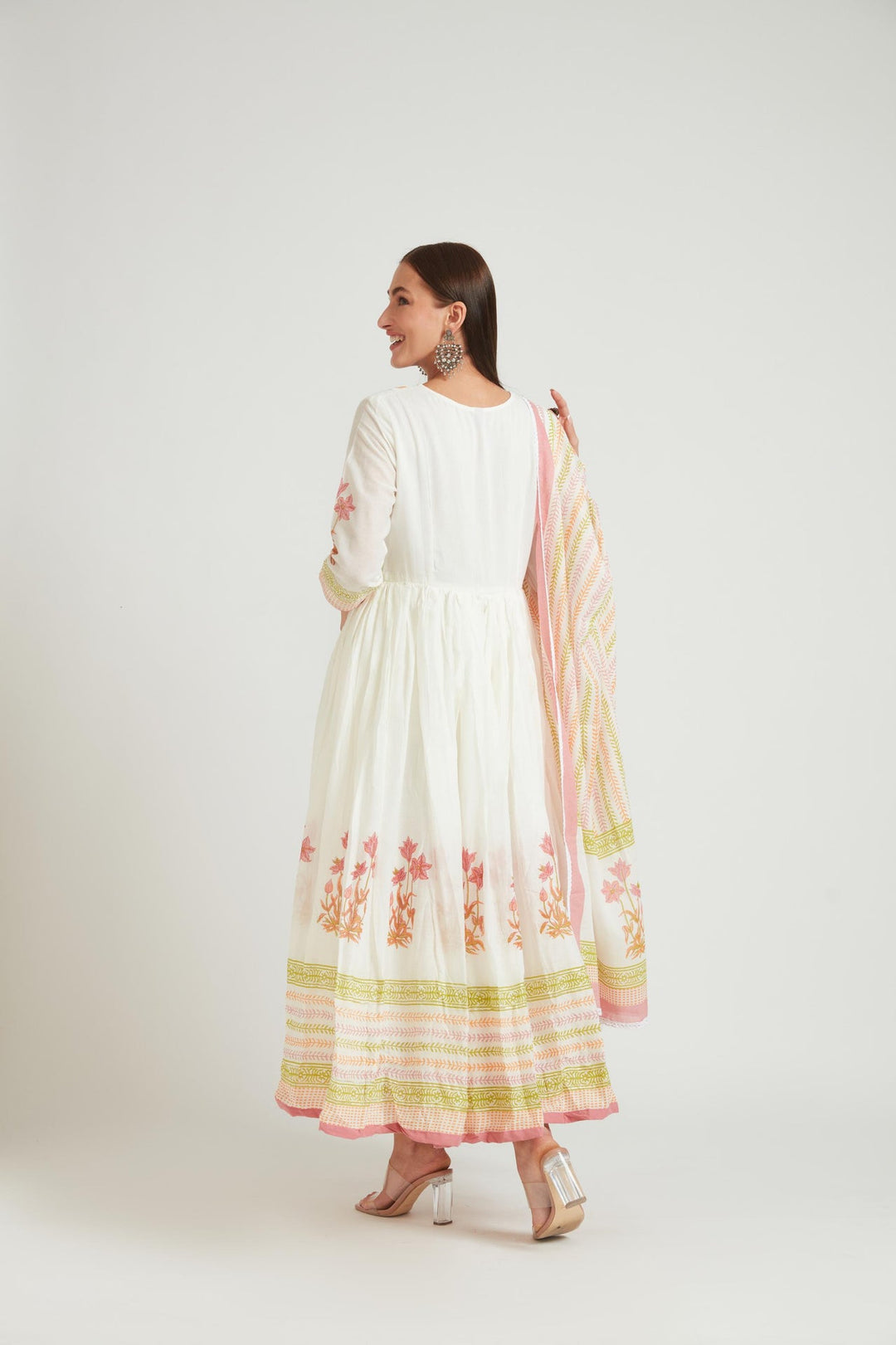 Neerus Pink Chanderi Suit Set - side view