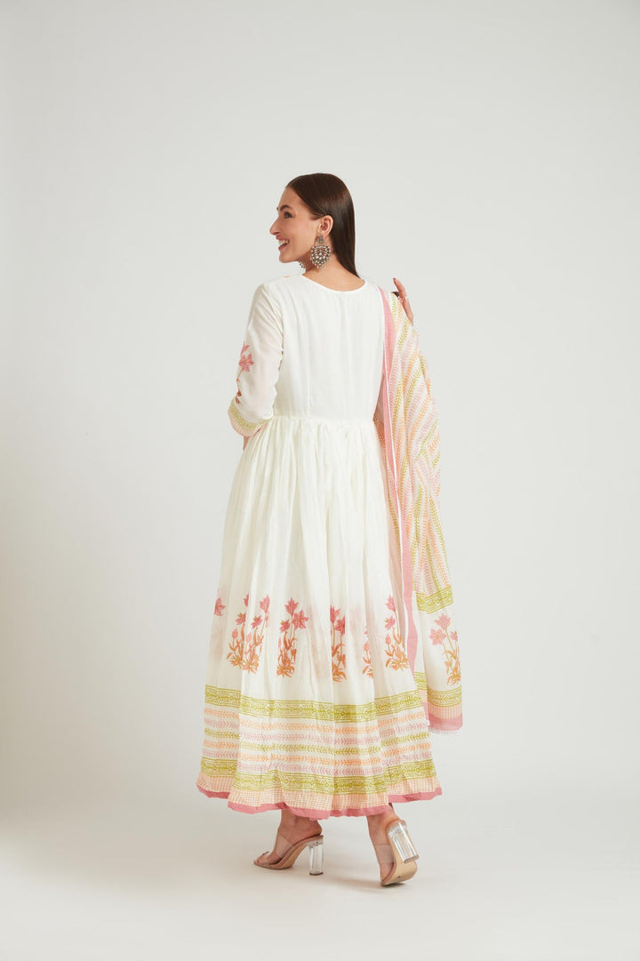 Neerus Pink Chanderi Suit Set - side view