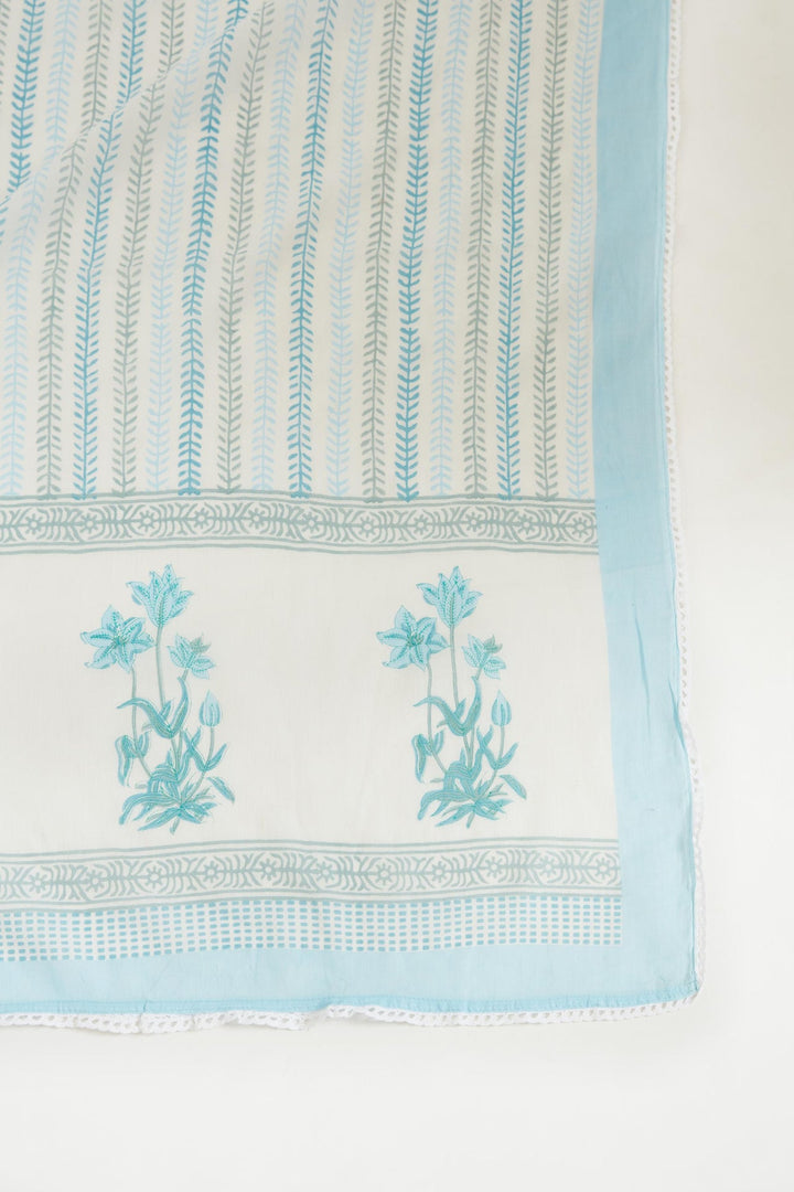 Neerus Blue Chanderi printed kurta set - side view
