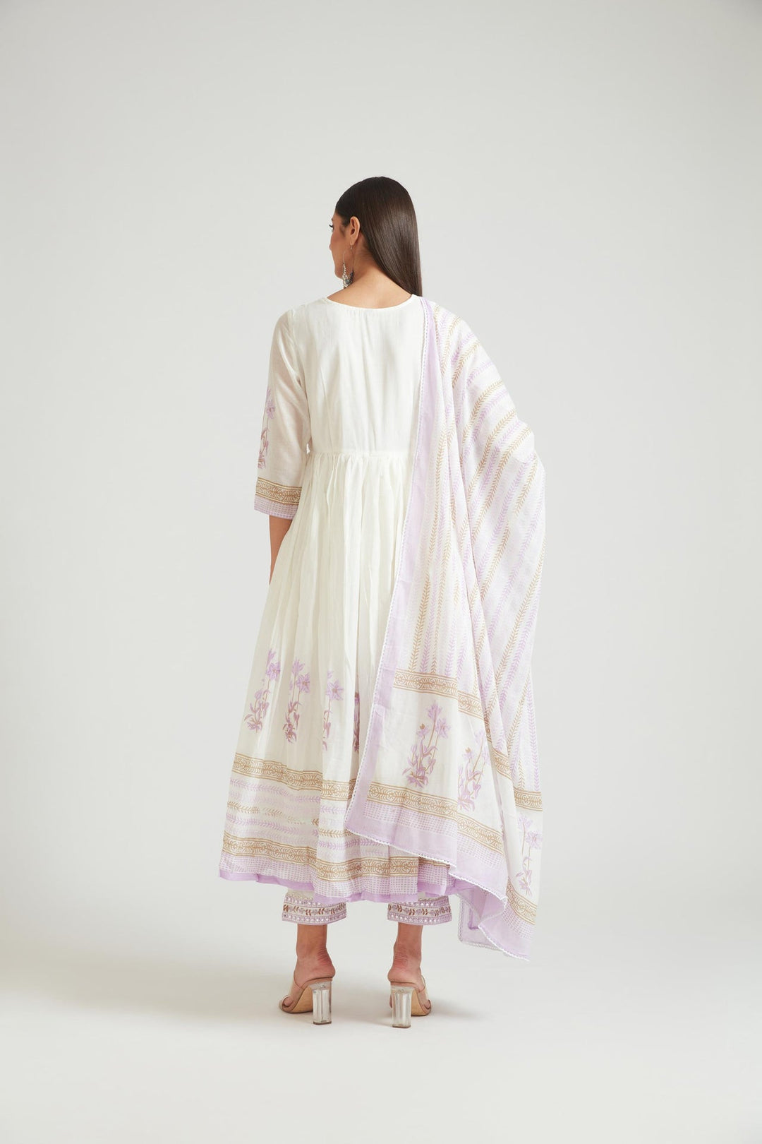 Neerus Purple Chanderi printed suit set - detail view 1
