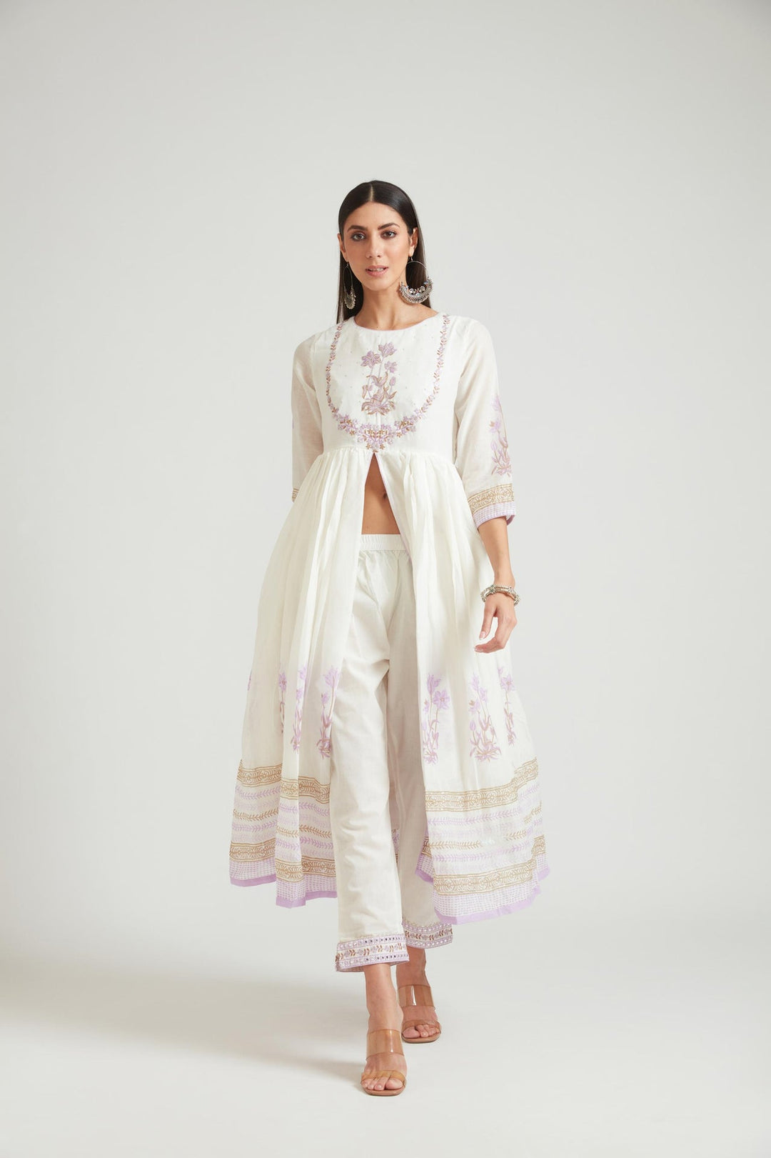 Neerus Purple Chanderi printed suit set - detail view 3