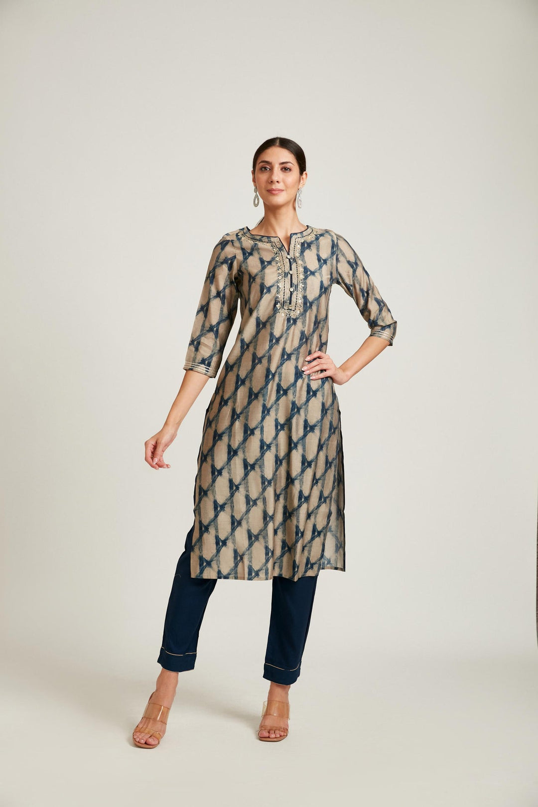 Neerus Blue modal printed kurta set - side view
