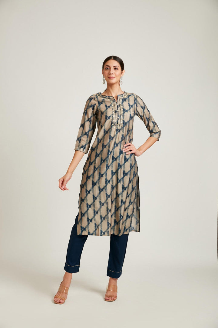 Neerus Blue modal printed kurta set - side view