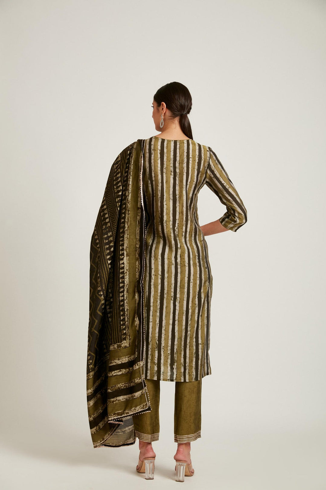 Neerus Green modal printed kurta set - side view