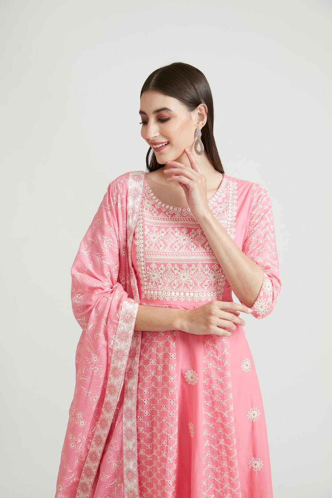 Neerus Pink cotton printed kurta set - detail view 2
