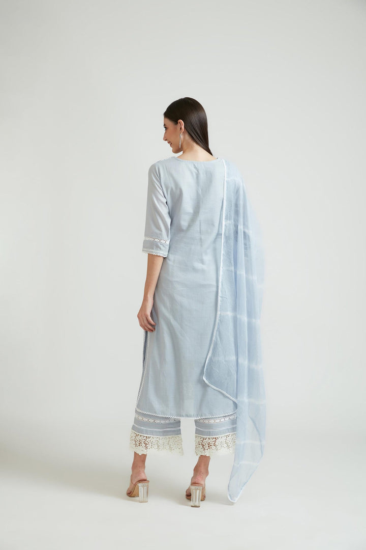 Neerus Grey cotton kurta set - side view