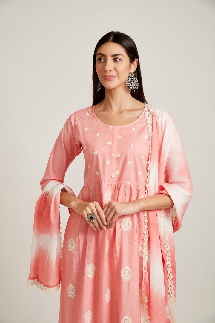 Neerus Pink cotton printed kurta set - side view