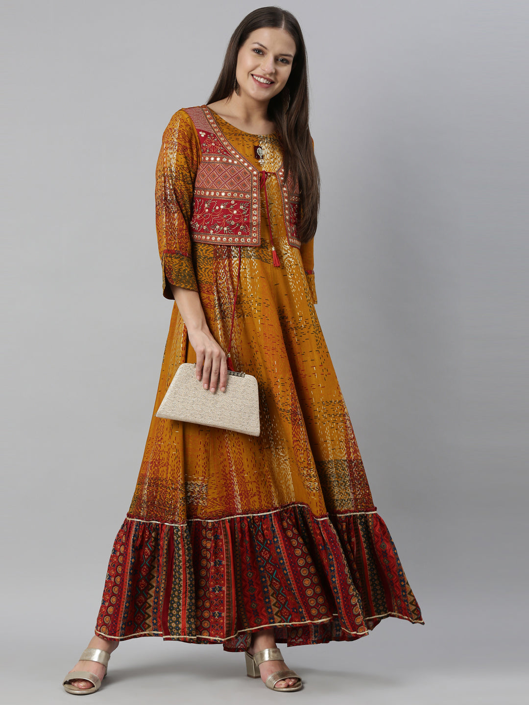 Neerus Yellow rayon straight kurta - detail view 3