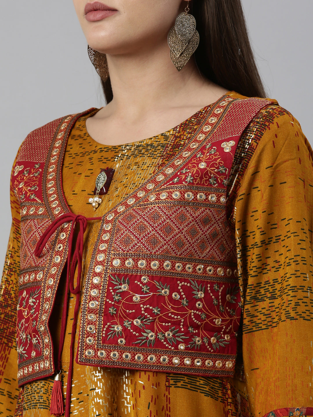 Neerus Yellow rayon straight kurta - detail view 5