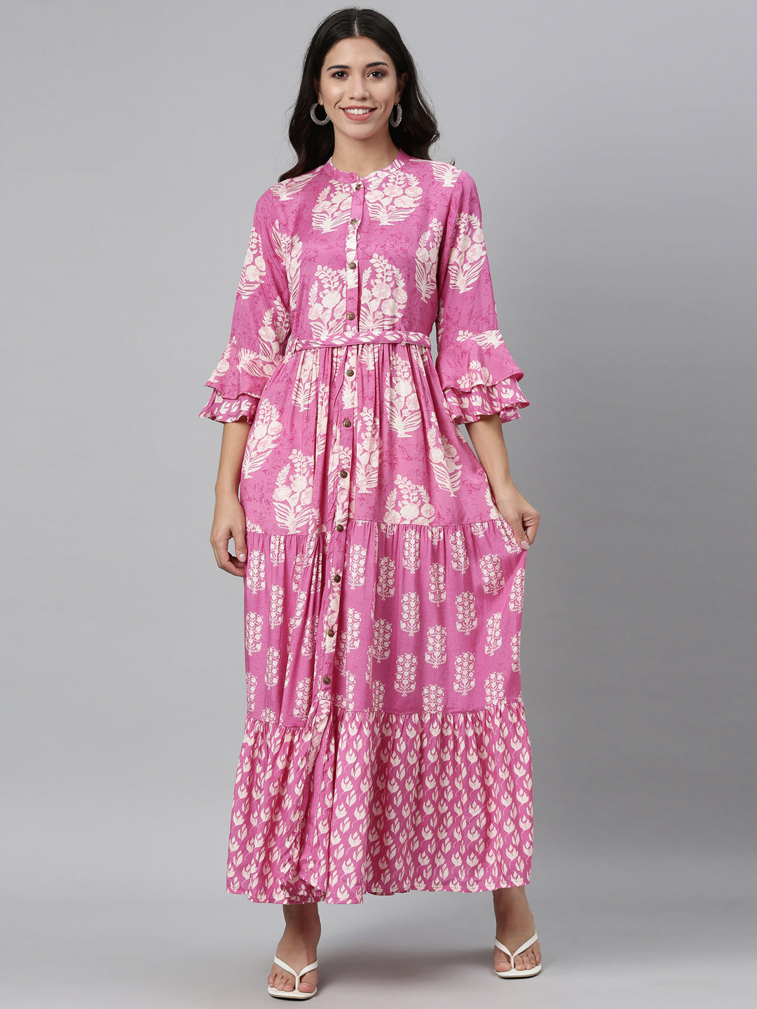 Neerus Pink shantoon printed kurti - front view