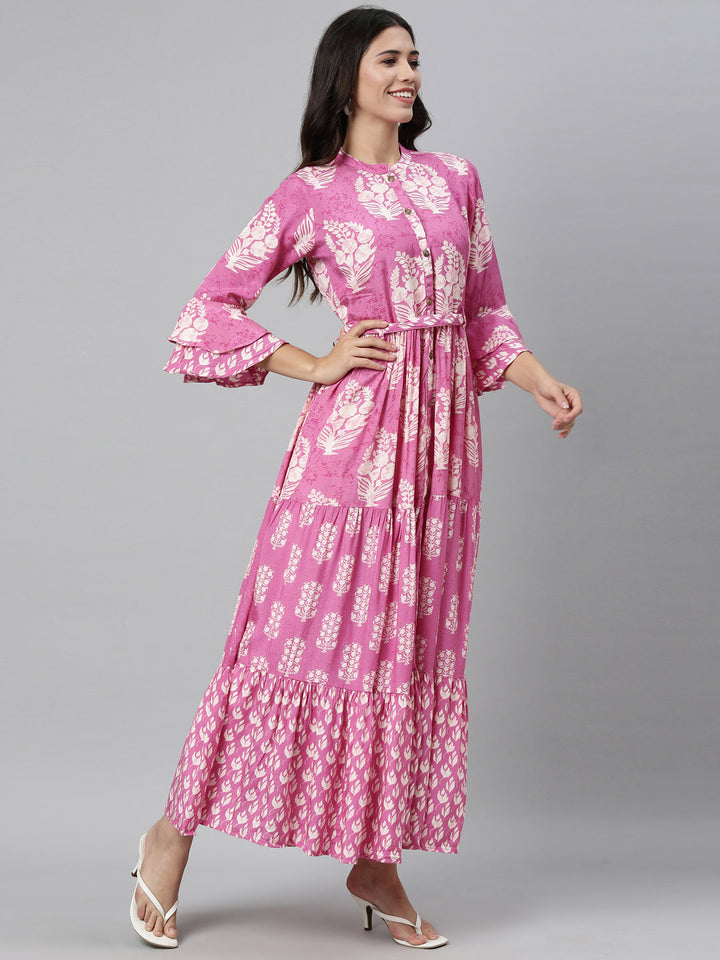 Neerus Pink shantoon printed kurti - back view