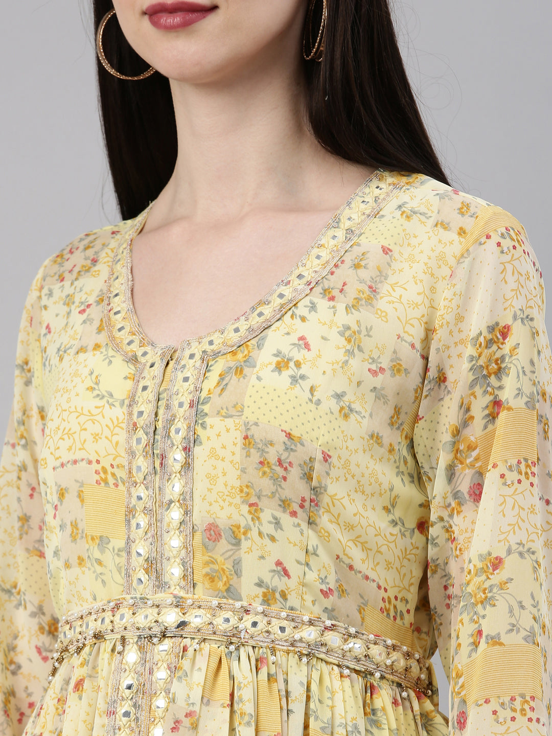 Neerus Yellow Georgette Gown - detail view 6