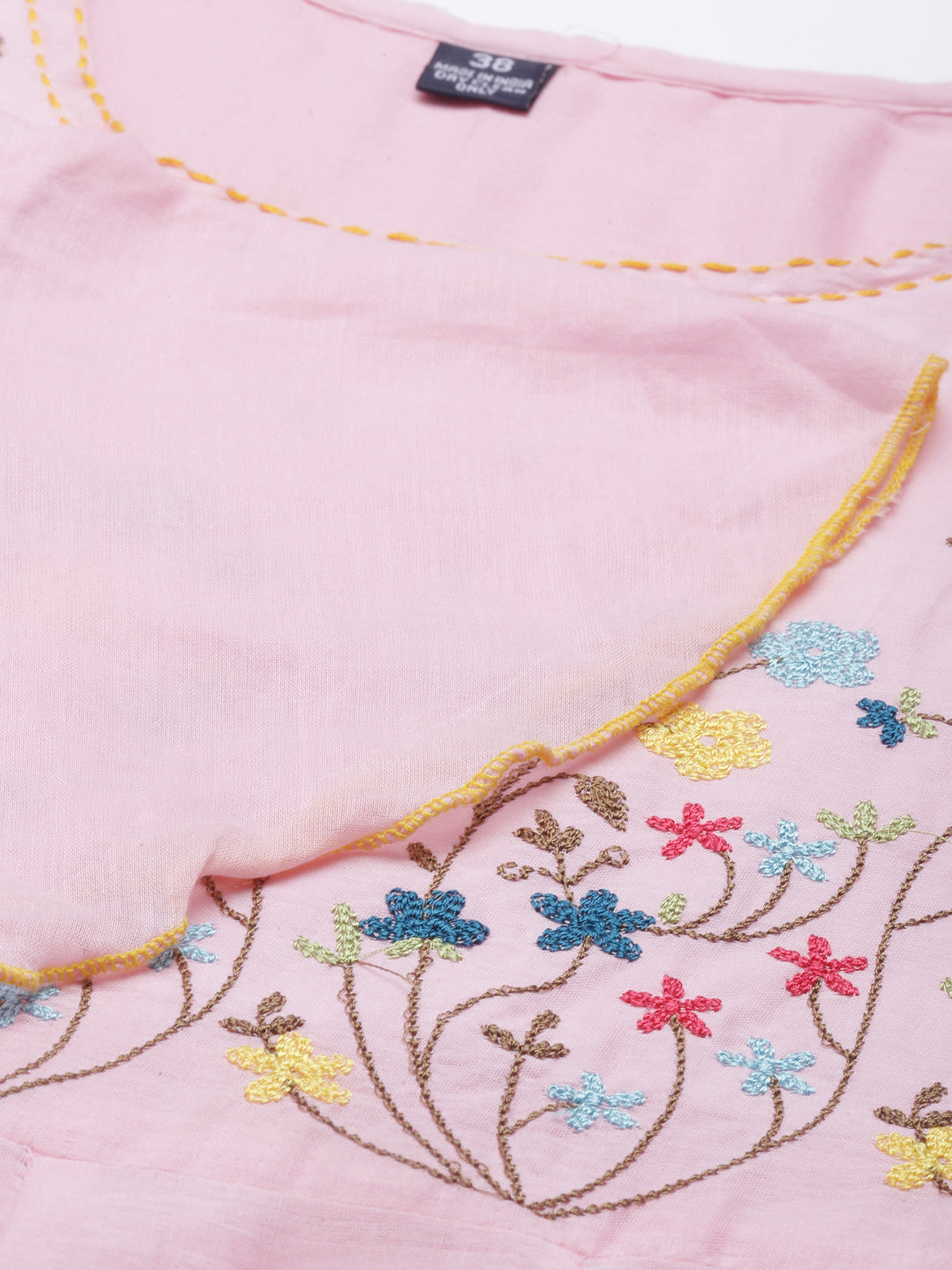 Neerus Pink cotton solid kurti - detail view 4