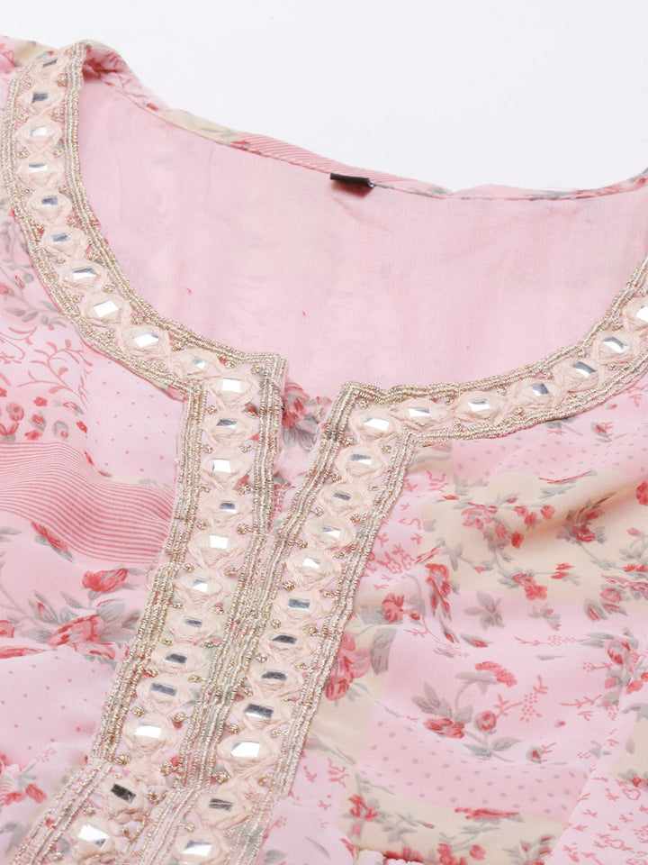Neerus Pink georgette maxi gown - back view