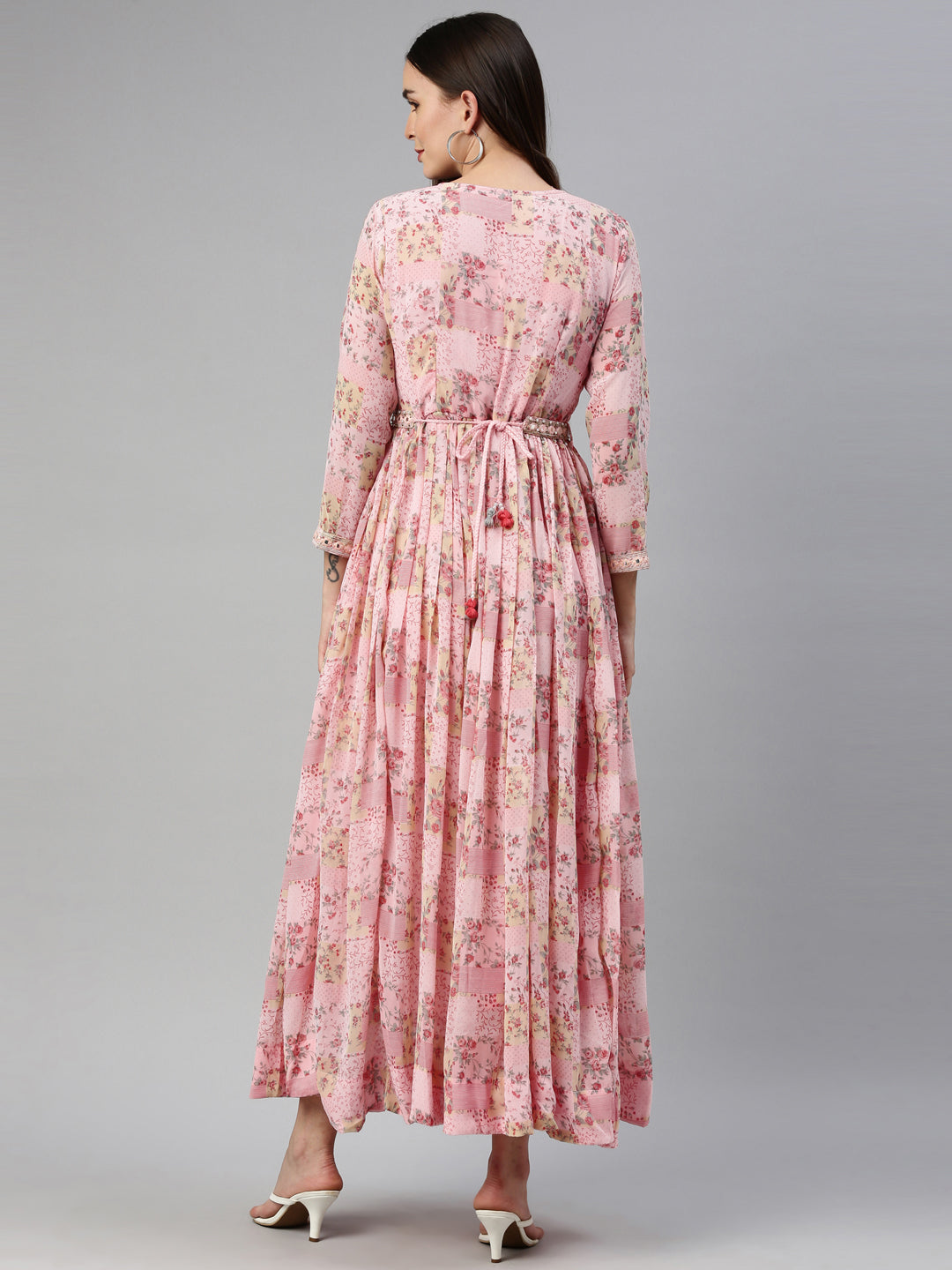 Neerus Pink georgette maxi gown - detail view 2