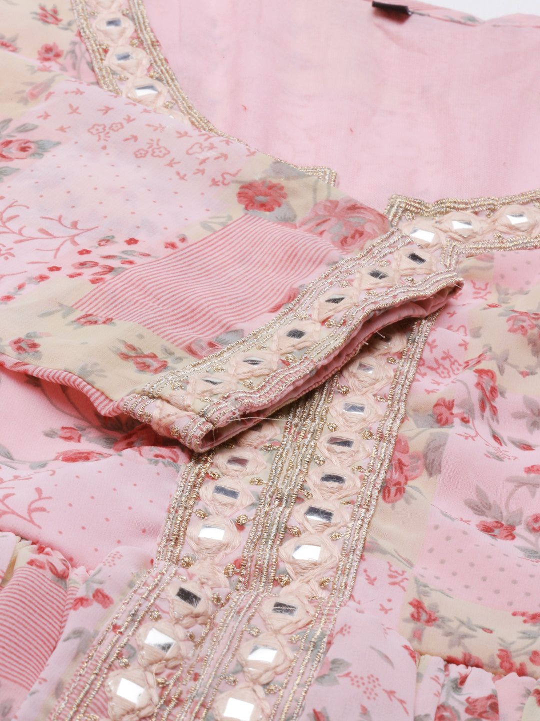 Neerus Pink georgette maxi gown - detail view 4