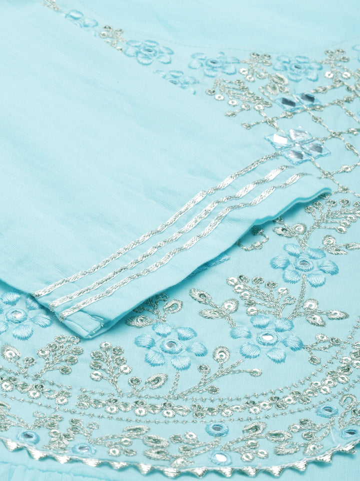 Neerus Blue cotton solid kurti - detail view 4