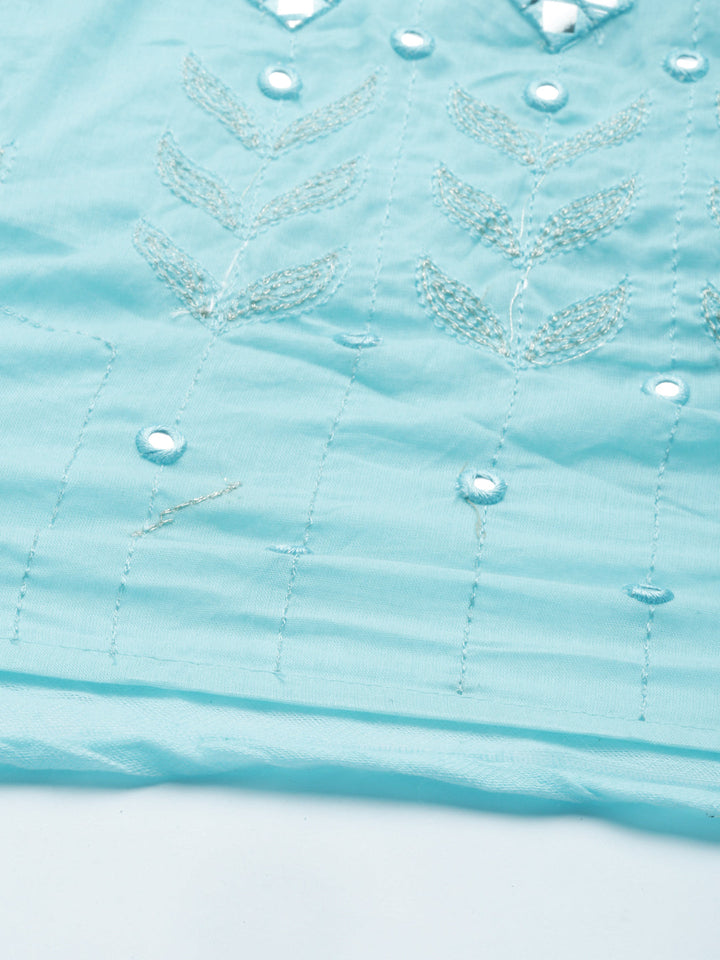 Neerus Blue cotton solid kurti - detail view 5